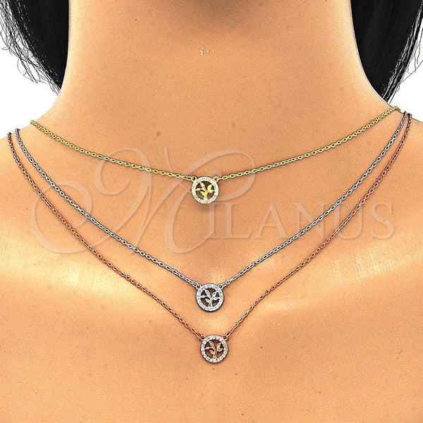 Collares con Dije 04.369.0003.18 Plata Rodinada, Diseño de Ãrbol, con Zirconia Cubica Blanca, Pulido, Tres Tonos (Grosor 01 MM, 18 Pulgadas de Largo)