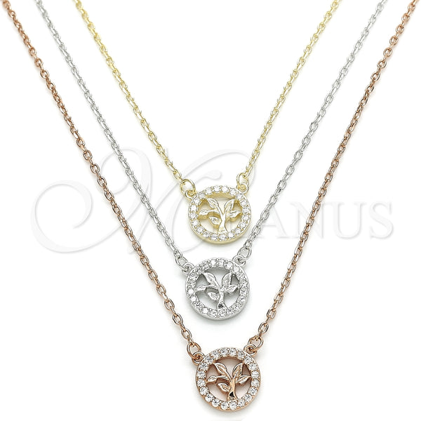 Collares con Dije 04.369.0003.18 Plata Rodinada, Diseño de Ãrbol, con Zirconia Cubica Blanca, Pulido, Tres Tonos (Grosor 01 MM, 18 Pulgadas de Largo)