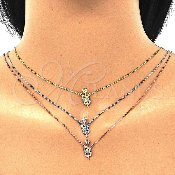 Collares con Dije 04.369.0005.18 Plata Rodinada, Diseño de Corazón, con Zirconia Cubica Blanca, Pulido, Tres Tonos (Grosor 01 MM, 18 Pulgadas de Largo)