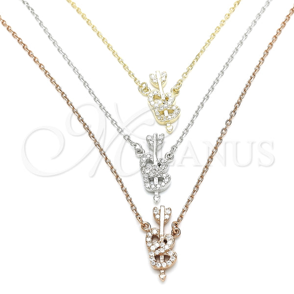 Collares con Dije 04.369.0005.18 Plata Rodinada, Diseño de Corazón, con Zirconia Cubica Blanca, Pulido, Tres Tonos (Grosor 01 MM, 18 Pulgadas de Largo)