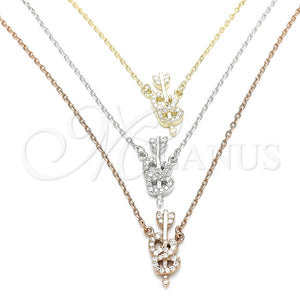 Collares con Dije 04.369.0005.18 Plata Rodinada, Diseño de Corazón, con Zirconia Cubica Blanca, Pulido, Tres Tonos (Grosor 01 MM, 18 Pulgadas de Largo)