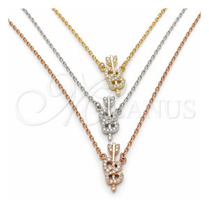 Collares con Dije 04.369.0005.18 Plata Rodinada, Diseño de Corazón, con Zirconia Cubica Blanca, Pulido, Tres Tonos (Grosor 01 MM, 18 Pulgadas de Largo)