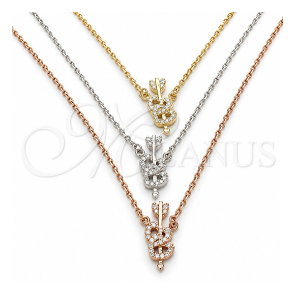 Collares con Dije 04.369.0005.18 Plata Rodinada, Diseño de Corazón, con Zirconia Cubica Blanca, Pulido, Tres Tonos (Grosor 01 MM, 18 Pulgadas de Largo)