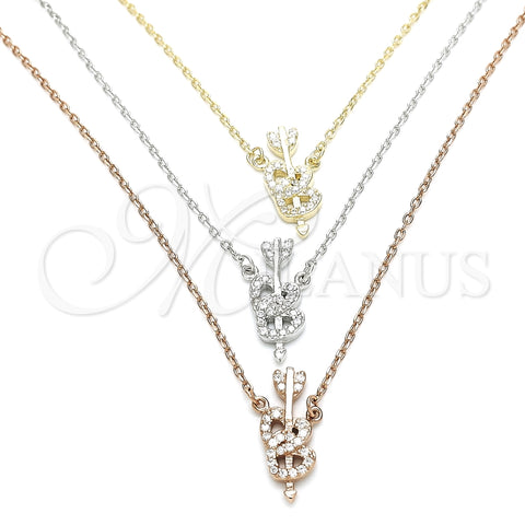 Collares con Dije 04.369.0005.18 Plata Rodinada, Diseño de Corazón, con Zirconia Cubica Blanca, Pulido, Tres Tonos (Grosor 01 MM, 18 Pulgadas de Largo)