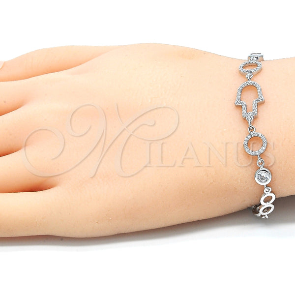 Pulsera Elegante 03.369.0001.07 Plata Rodinada, Diseño de Mano de Dios, con Zirconia Cubica Blanca, Pulido, Rodinado (Grosor 05 MM, 7 Pulgadas de Largo)