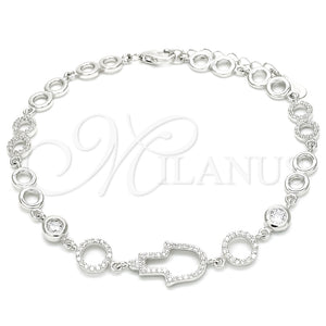 Pulsera Elegante 03.369.0001.07 Plata Rodinada, Diseño de Mano de Dios, con Zirconia Cubica Blanca, Pulido, Rodinado (Grosor 05 MM, 7 Pulgadas de Largo)