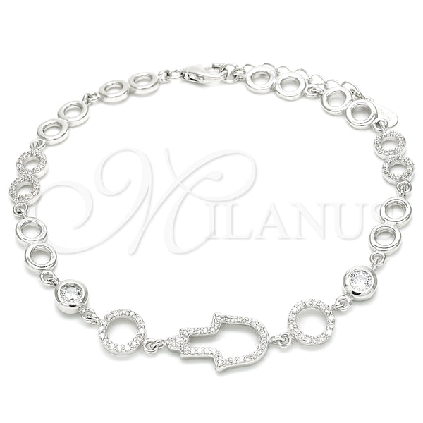 Pulsera Elegante 03.369.0001.07 Plata Rodinada, Diseño de Mano de Dios, con Zirconia Cubica Blanca, Pulido, Rodinado (Grosor 05 MM, 7 Pulgadas de Largo)