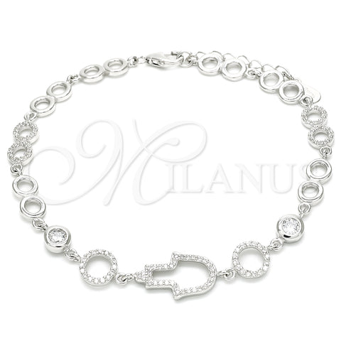 Pulsera Elegante 03.369.0001.07 Plata Rodinada, Diseño de Mano de Dios, con Zirconia Cubica Blanca, Pulido, Rodinado (Grosor 05 MM, 7 Pulgadas de Largo)