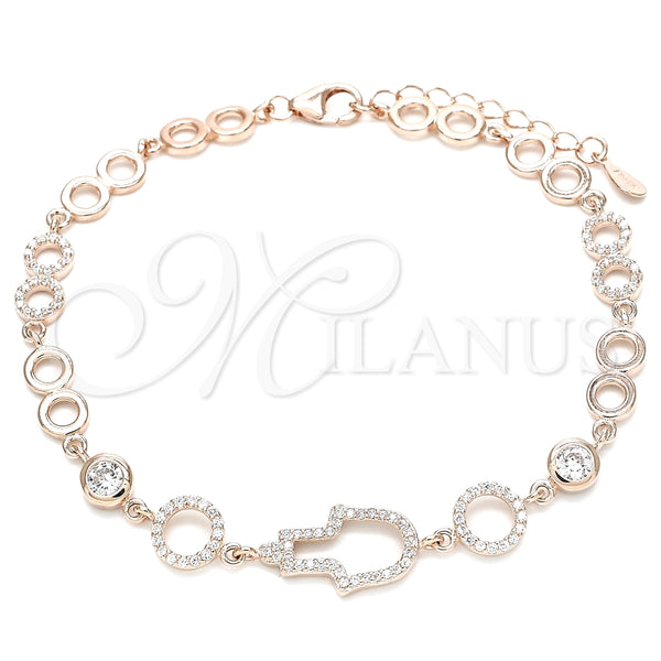 Pulsera Elegante 03.369.0001.1.07 Plata Rodinada, Diseño de Mano de Dios, con Zirconia Cubica Blanca, Pulido, Tono Rosado (Grosor 05 MM, 7 Pulgadas de Largo)
