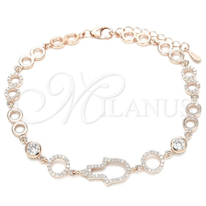 Pulsera Elegante 03.369.0001.1.07 Plata Rodinada, Diseño de Mano de Dios, con Zirconia Cubica Blanca, Pulido, Tono Rosado (Grosor 05 MM, 7 Pulgadas de Largo)