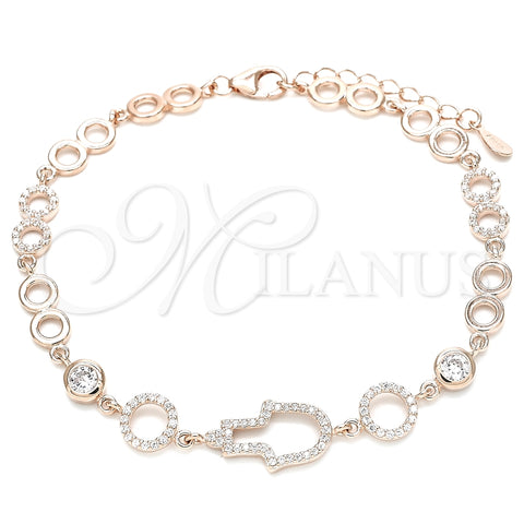 Pulsera Elegante 03.369.0001.1.07 Plata Rodinada, Diseño de Mano de Dios, con Zirconia Cubica Blanca, Pulido, Tono Rosado (Grosor 05 MM, 7 Pulgadas de Largo)