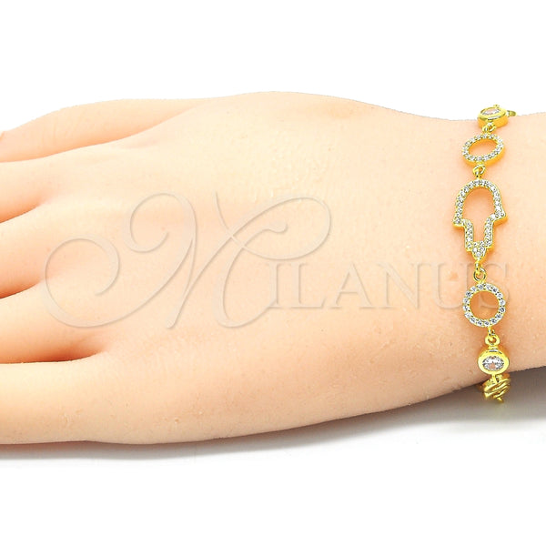 Pulsera Elegante 03.369.0001.2.07 Plata Rodinada, Diseño de Mano de Dios, con Zirconia Cubica Blanca, Pulido, Tono Dorado (Grosor 05 MM, 7 Pulgadas de Largo)