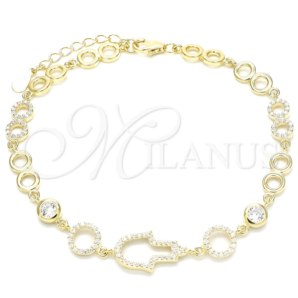Pulsera Elegante 03.369.0001.2.07 Plata Rodinada, Diseño de Mano de Dios, con Zirconia Cubica Blanca, Pulido, Tono Dorado (Grosor 05 MM, 7 Pulgadas de Largo)