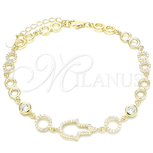Pulsera Elegante 03.369.0001.2.07 Plata Rodinada, Diseño de Mano de Dios, con Zirconia Cubica Blanca, Pulido, Tono Dorado (Grosor 05 MM, 7 Pulgadas de Largo)