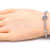 Pulsera Elegante 03.369.0002.07 Plata Rodinada, Diseño de Flor, con Zirconia Cubica Zafiro Azul y Blanca, Pulido, Rodinado (Grosor 06 MM, 7 Pulgadas de Largo)