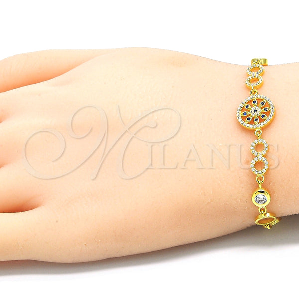 Pulsera Elegante 03.369.0002.3.07 Plata Rodinada, Diseño de Flor, con Zirconia Cubica Zafiro Azul y Blanca, Pulido, Tono Dorado (Grosor 06 MM, 7 Pulgadas de Largo)