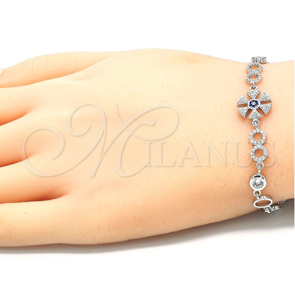 Pulsera Elegante 03.369.0003.07 Plata Rodinada, con Zirconia Cubica Zafiro Azul y Blanca, Pulido, Rodinado (Grosor 06 MM, 7 Pulgadas de Largo)
