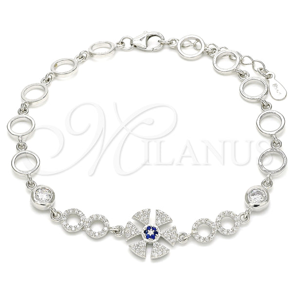 Pulsera Elegante 03.369.0003.07 Plata Rodinada, con Zirconia Cubica Zafiro Azul y Blanca, Pulido, Rodinado (Grosor 06 MM, 7 Pulgadas de Largo)
