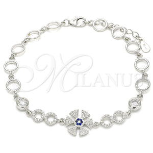 Pulsera Elegante 03.369.0003.07 Plata Rodinada, con Zirconia Cubica Zafiro Azul y Blanca, Pulido, Rodinado (Grosor 06 MM, 7 Pulgadas de Largo)