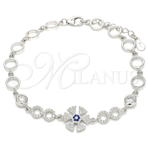 Pulsera Elegante 03.369.0003.07 Plata Rodinada, con Zirconia Cubica Zafiro Azul y Blanca, Pulido, Rodinado (Grosor 06 MM, 7 Pulgadas de Largo)