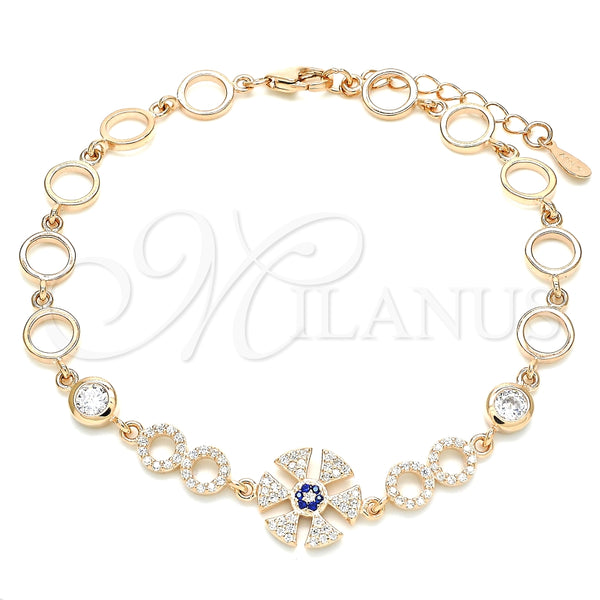 Pulsera Elegante 03.369.0003.1.07 Plata Rodinada, con Zirconia Cubica Zafiro Azul y Blanca, Pulido, Tono Rosado (Grosor 06 MM, 7 Pulgadas de Largo)