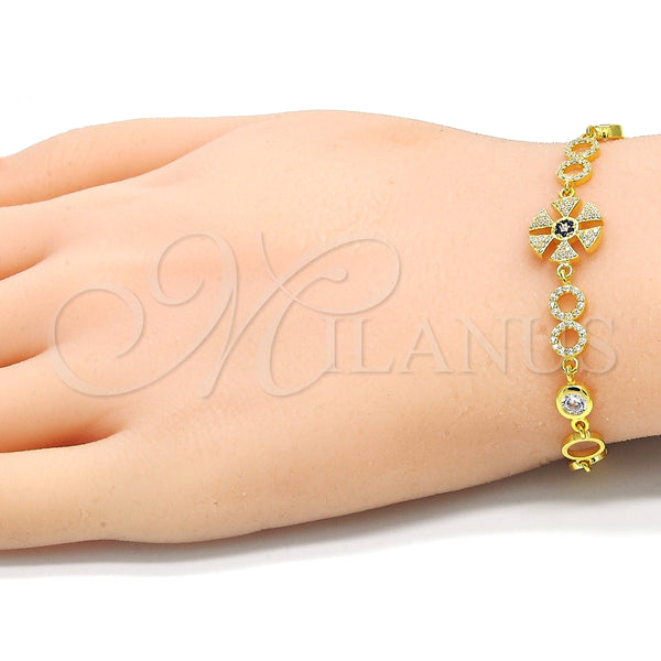 Pulsera Elegante 03.369.0003.2.07 Plata Rodinada, con Zirconia Cubica Zafiro Azul y Blanca, Pulido, Tono Dorado (Grosor 06 MM, 7 Pulgadas de Largo)