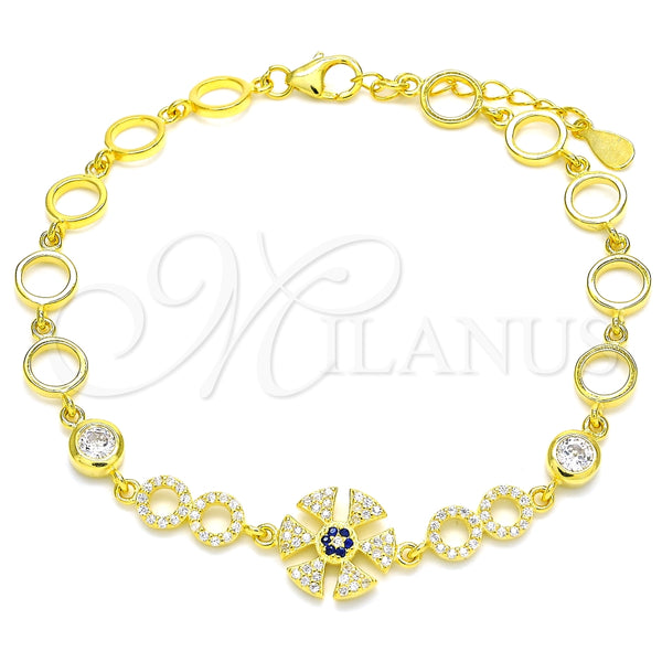 Pulsera Elegante 03.369.0003.2.07 Plata Rodinada, con Zirconia Cubica Zafiro Azul y Blanca, Pulido, Tono Dorado (Grosor 06 MM, 7 Pulgadas de Largo)