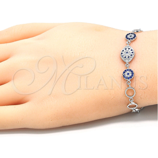 Pulsera Elegante 03.369.0004.07 Plata Rodinada, con Zirconia Cubica Zafiro Azul y Blanca, Pulido, Rodinado (Grosor 06 MM, 7 Pulgadas de Largo)