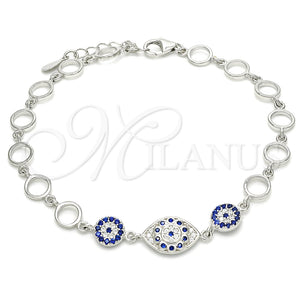 Pulsera Elegante 03.369.0004.07 Plata Rodinada, con Zirconia Cubica Zafiro Azul y Blanca, Pulido, Rodinado (Grosor 06 MM, 7 Pulgadas de Largo)