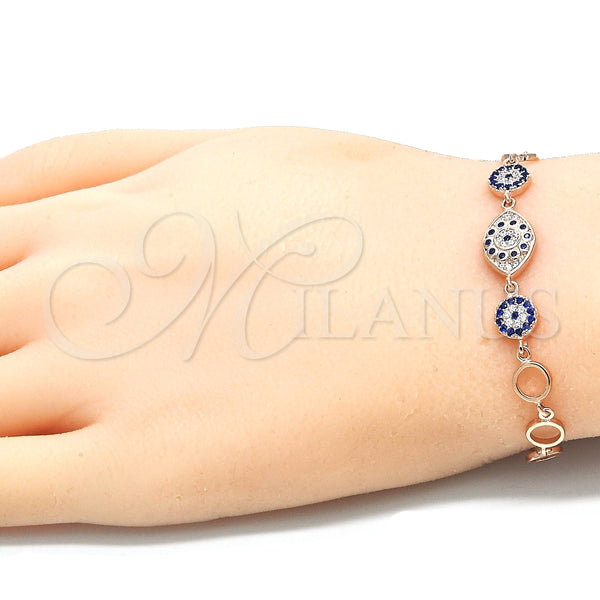 Pulsera Elegante 03.369.0004.1.07 Plata Rodinada, Diseño de Flor, con Zirconia Cubica Zafiro Azul y Blanca, Pulido, Tono Rosado (Grosor 06 MM, 7 Pulgadas de Largo)