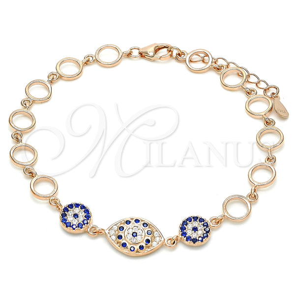 Pulsera Elegante 03.369.0004.1.07 Plata Rodinada, Diseño de Flor, con Zirconia Cubica Zafiro Azul y Blanca, Pulido, Tono Rosado (Grosor 06 MM, 7 Pulgadas de Largo)