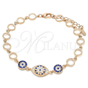 Pulsera Elegante 03.369.0004.1.07 Plata Rodinada, Diseño de Flor, con Zirconia Cubica Zafiro Azul y Blanca, Pulido, Tono Rosado (Grosor 06 MM, 7 Pulgadas de Largo)