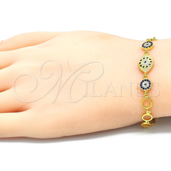 Pulsera Elegante 03.369.0004.2.07 Plata Rodinada, Diseño de Flor, con Zirconia Cubica Zafiro Azul y Blanca, Pulido, Tono Dorado (Grosor 06 MM, 7 Pulgadas de Largo)