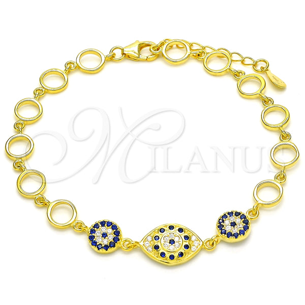 Pulsera Elegante 03.369.0004.2.07 Plata Rodinada, Diseño de Flor, con Zirconia Cubica Zafiro Azul y Blanca, Pulido, Tono Dorado (Grosor 06 MM, 7 Pulgadas de Largo)