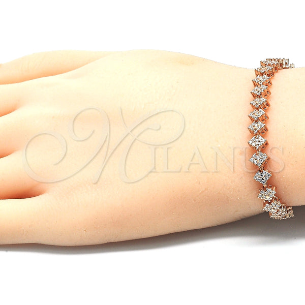 Pulsera Elegante 03.369.0005.1.10 Plata Rodinada, con Zirconia Cubica Blanca, Pulido, Tono Rosado (Grosor 01 MM, 10 Pulgadas de Largo)