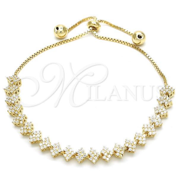 Pulsera Elegante 03.369.0005.2.10 Plata Rodinada, con Blanca Zirconia Cubica, Pulido, Tono Dorado (01 MM Thickness, 10 Inches Length)