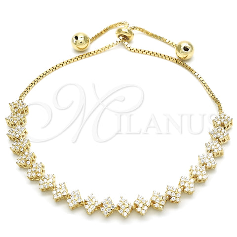 Pulsera Elegante 03.369.0005.2.10 Plata Rodinada, con Zirconia Cubica Blanca, Pulido, Tono Dorado (Grosor 01 MM, 10 Pulgadas de Largo)