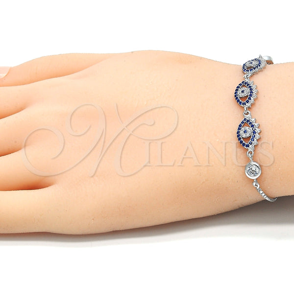 Pulsera Elegante 03.369.0006.10 Plata Rodinada, con Zirconia Cubica Zafiro Azul y Blanca, Pulido, Rodinado (Grosor 01 MM, 10 Pulgadas de Largo)
