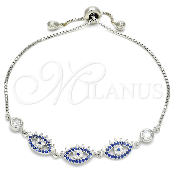 Pulsera Elegante 03.369.0006.10 Plata Rodinada, con Zirconia Cubica Zafiro Azul y Blanca, Pulido, Rodinado (Grosor 01 MM, 10 Pulgadas de Largo)