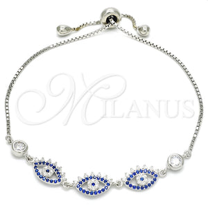 Pulsera Elegante 03.369.0006.10 Plata Rodinada, con Zirconia Cubica Zafiro Azul y Blanca, Pulido, Rodinado (Grosor 01 MM, 10 Pulgadas de Largo)