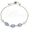 Pulsera Elegante 03.369.0006.10 Plata Rodinada, con Zirconia Cubica Zafiro Azul y Blanca, Pulido, Rodinado (Grosor 01 MM, 10 Pulgadas de Largo)