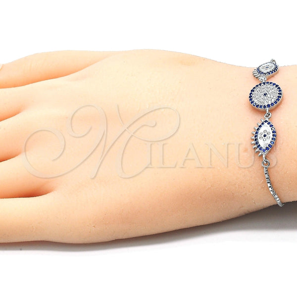Pulsera Elegante 03.369.0007.10 Plata Rodinada, con Zirconia Cubica Zafiro Azul y Blanca, Pulido, Rodinado (Grosor 01 MM, 10 Pulgadas de Largo)