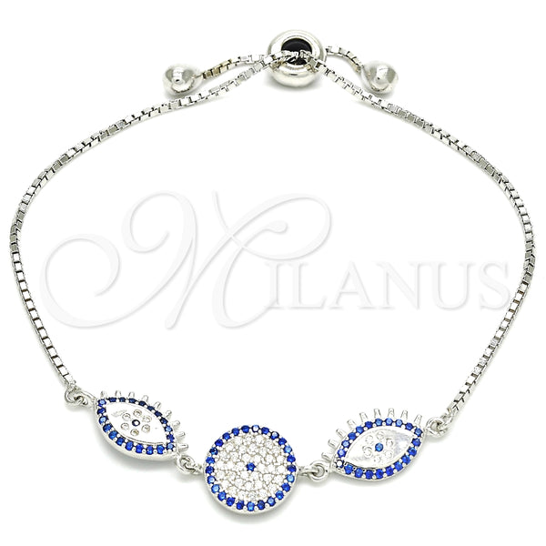 Pulsera Elegante 03.369.0007.10 Plata Rodinada, con Zirconia Cubica Zafiro Azul y Blanca, Pulido, Rodinado (Grosor 01 MM, 10 Pulgadas de Largo)