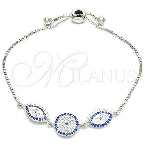 Pulsera Elegante 03.369.0007.10 Plata Rodinada, con Zirconia Cubica Zafiro Azul y Blanca, Pulido, Rodinado (Grosor 01 MM, 10 Pulgadas de Largo)