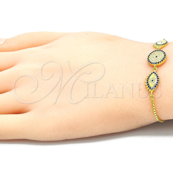 Pulsera Elegante 03.369.0007.2.10 Plata Rodinada, con Zirconia Cubica Zafiro Azul y Blanca, Pulido, Tono Dorado (Grosor 01 MM, 10 Pulgadas de Largo)
