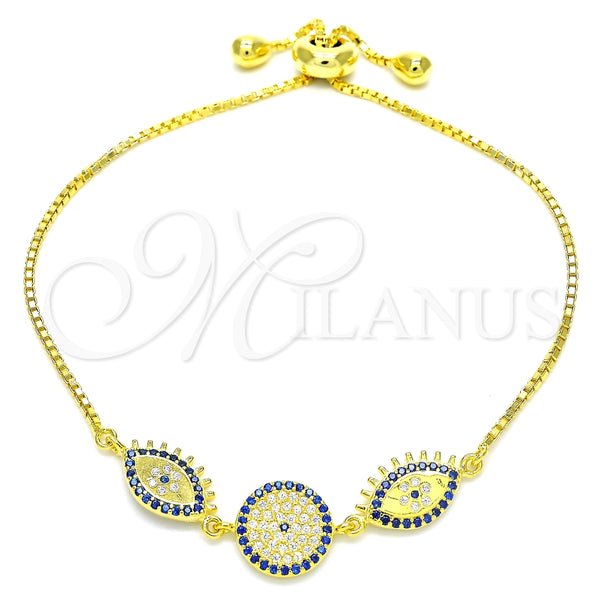 Pulsera Elegante 03.369.0007.2.10 Plata Rodinada, con Zirconia Cubica Zafiro Azul y Blanca, Pulido, Tono Dorado (Grosor 01 MM, 10 Pulgadas de Largo)