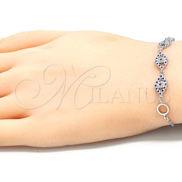 Pulsera Elegante 03.369.0008.10 Plata Rodinada, con Zirconia Cubica Zafiro Azul y Blanca, Pulido, Rodinado (Grosor 01 MM, 10 Pulgadas de Largo)