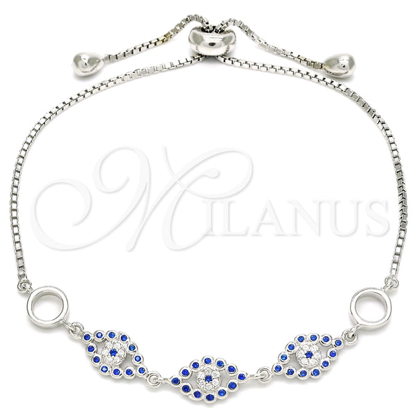 Pulsera Elegante 03.369.0008.10 Plata Rodinada, con Zirconia Cubica Zafiro Azul y Blanca, Pulido, Rodinado (Grosor 01 MM, 10 Pulgadas de Largo)