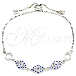 Pulsera Elegante 03.369.0008.10 Plata Rodinada, con Zirconia Cubica Zafiro Azul y Blanca, Pulido, Rodinado (Grosor 01 MM, 10 Pulgadas de Largo)
