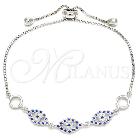 Pulsera Elegante 03.369.0008.10 Plata Rodinada, con Zirconia Cubica Zafiro Azul y Blanca, Pulido, Rodinado (Grosor 01 MM, 10 Pulgadas de Largo)